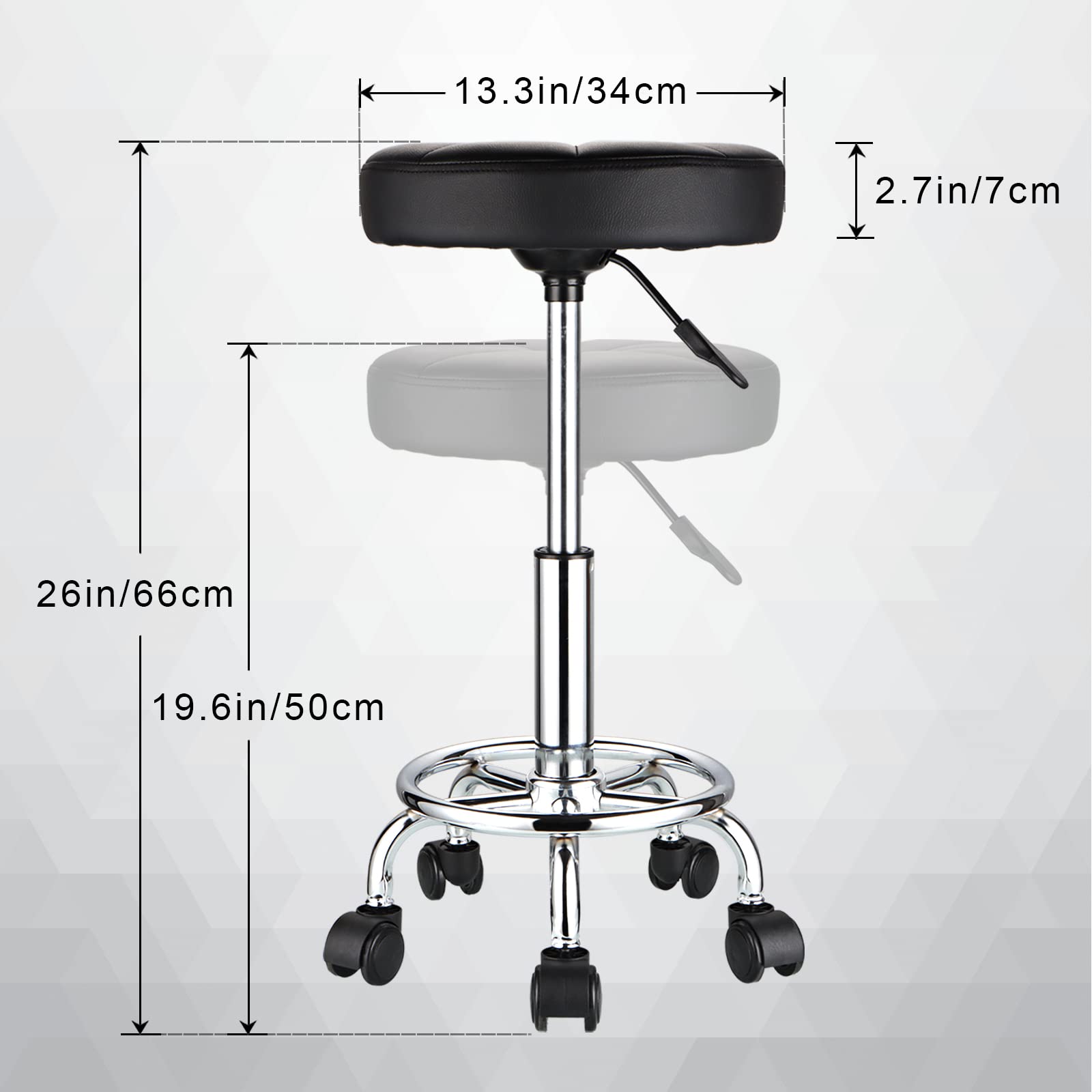 HMTOT Round Stool height adjustment from 19.6 to 26 inches for comfort.