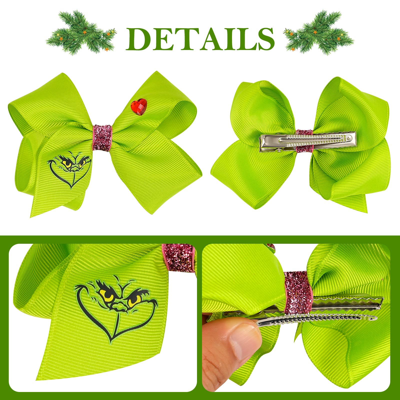 HNMEILI green bow clip pink glitter center shines in photos