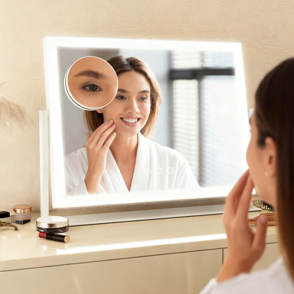 HNV vanity mirror tabletop white design complements any space.