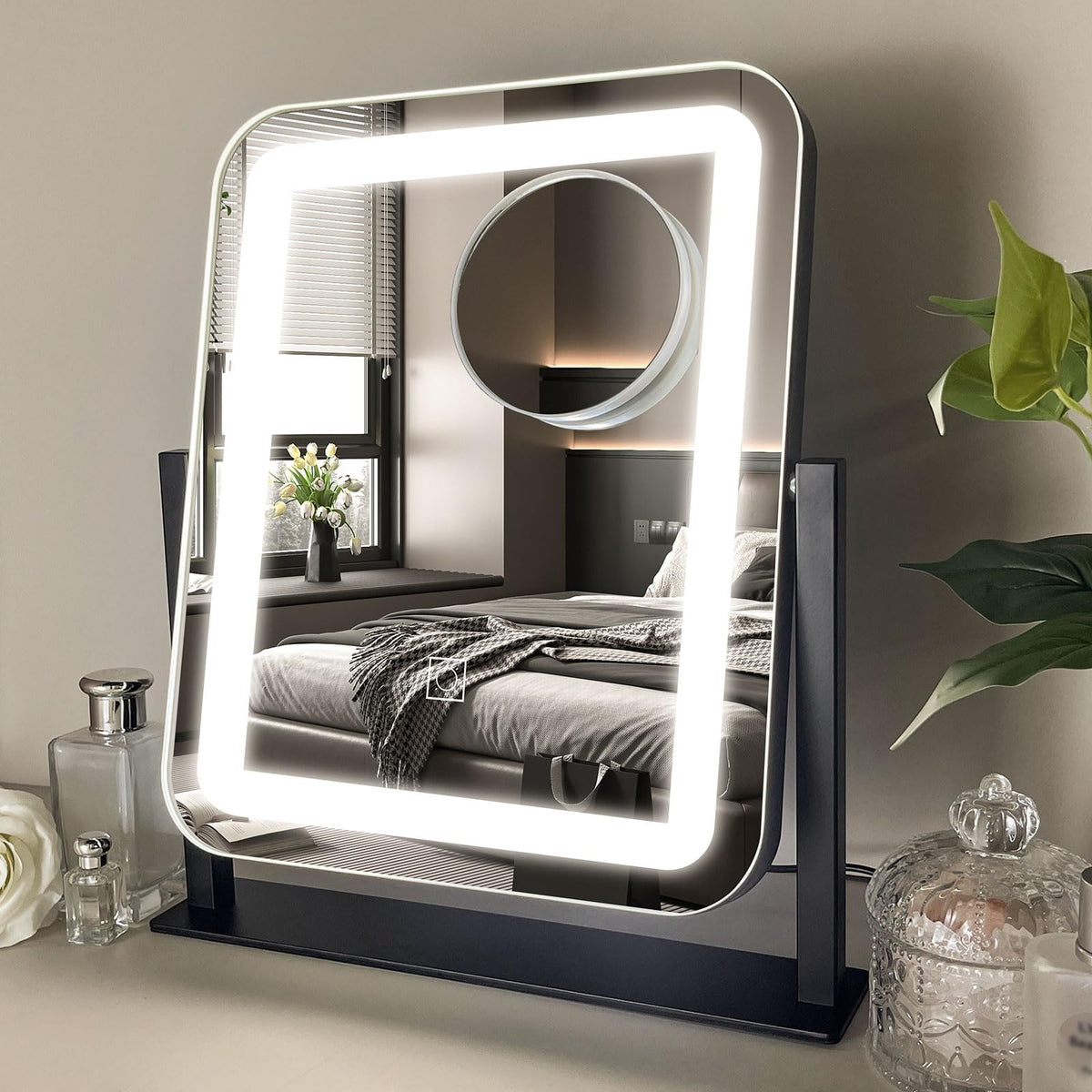 HNV vanity mirror 15x13 front view with ample makeup workspace