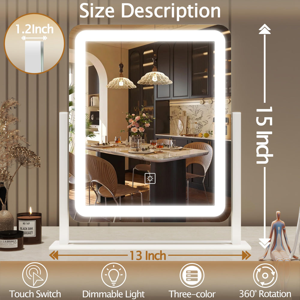 HNV Vanity Mirror with 3-color LED lighting for accurate makeup under any lighting.