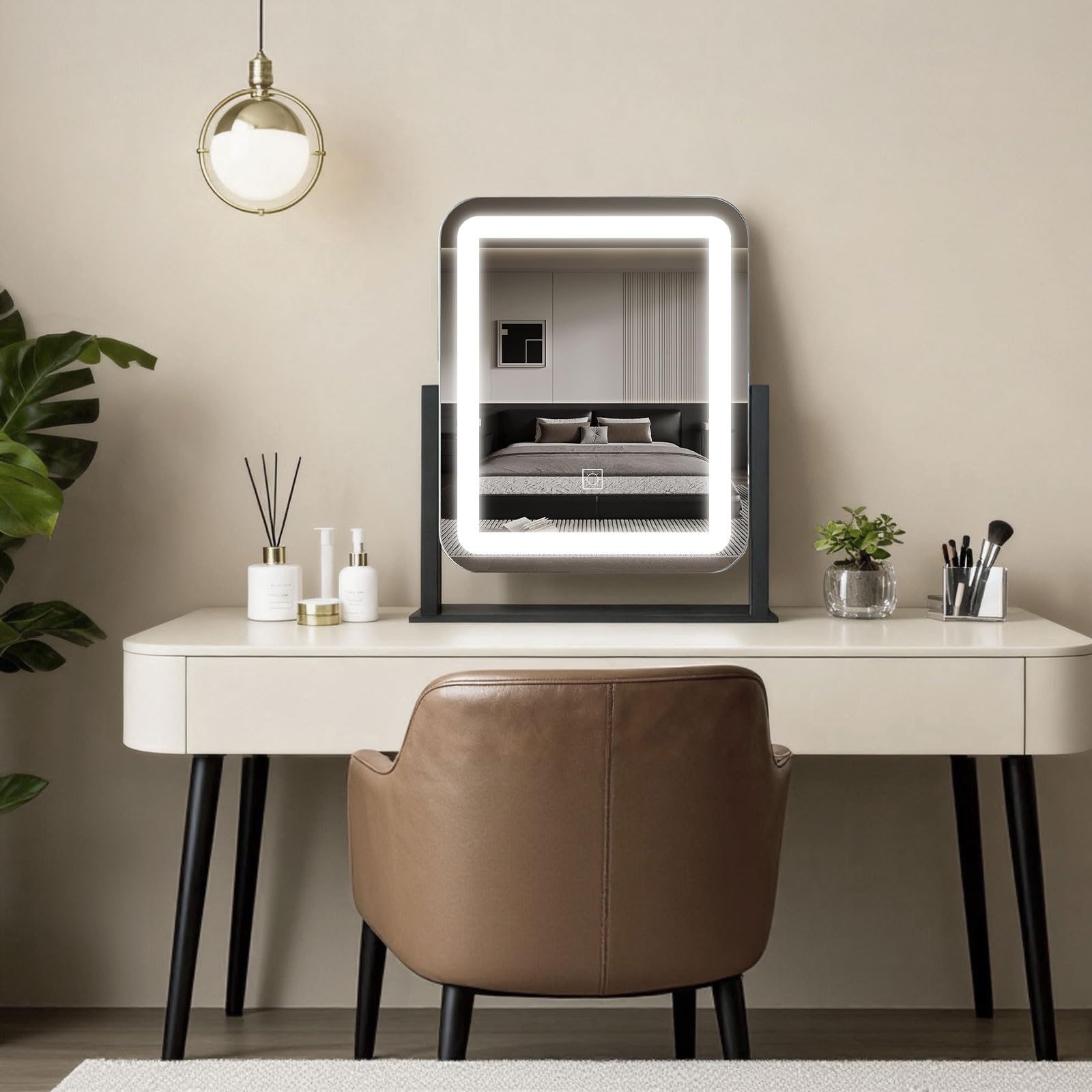 HNV vanity mirror suited for desk or tabletop vanity setups