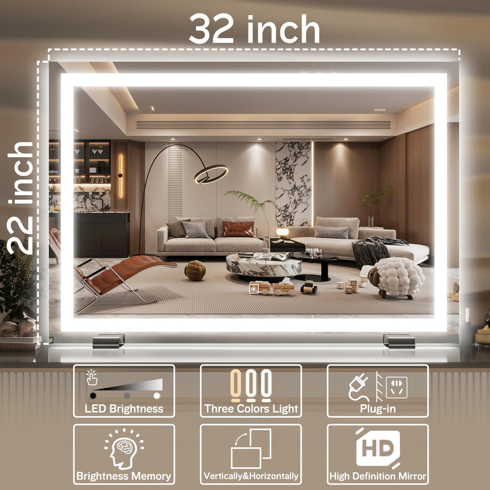 HNV vanity mirror dimmable LED with 3 color options for makeup lighting