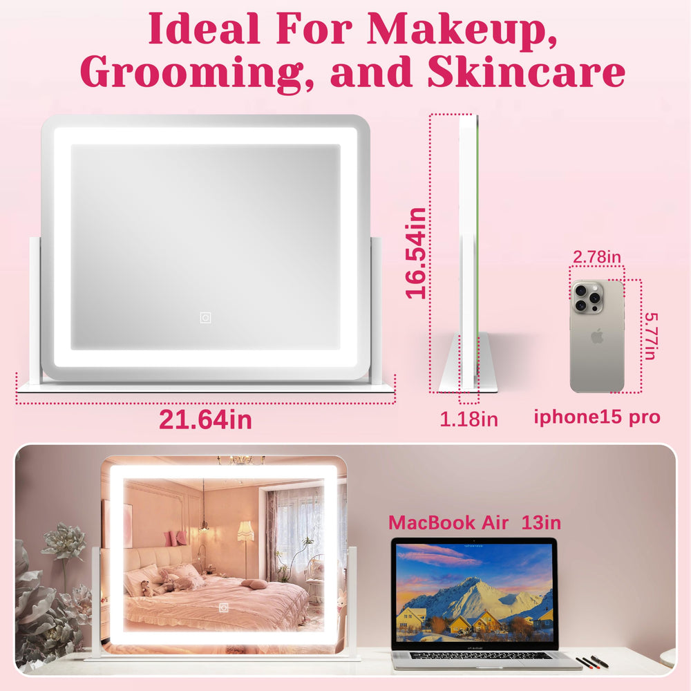 HNV vanity mirror displays three color modes for accurate lighting during routines.