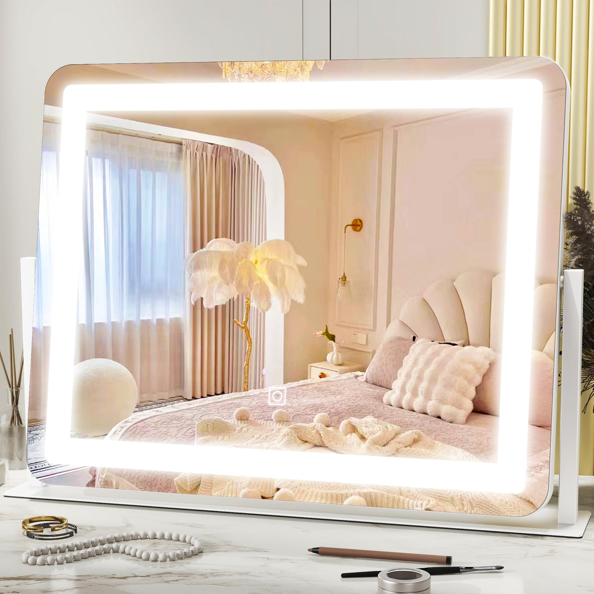 HNV vanity mirror with lights shows full-face view for precise makeup application.