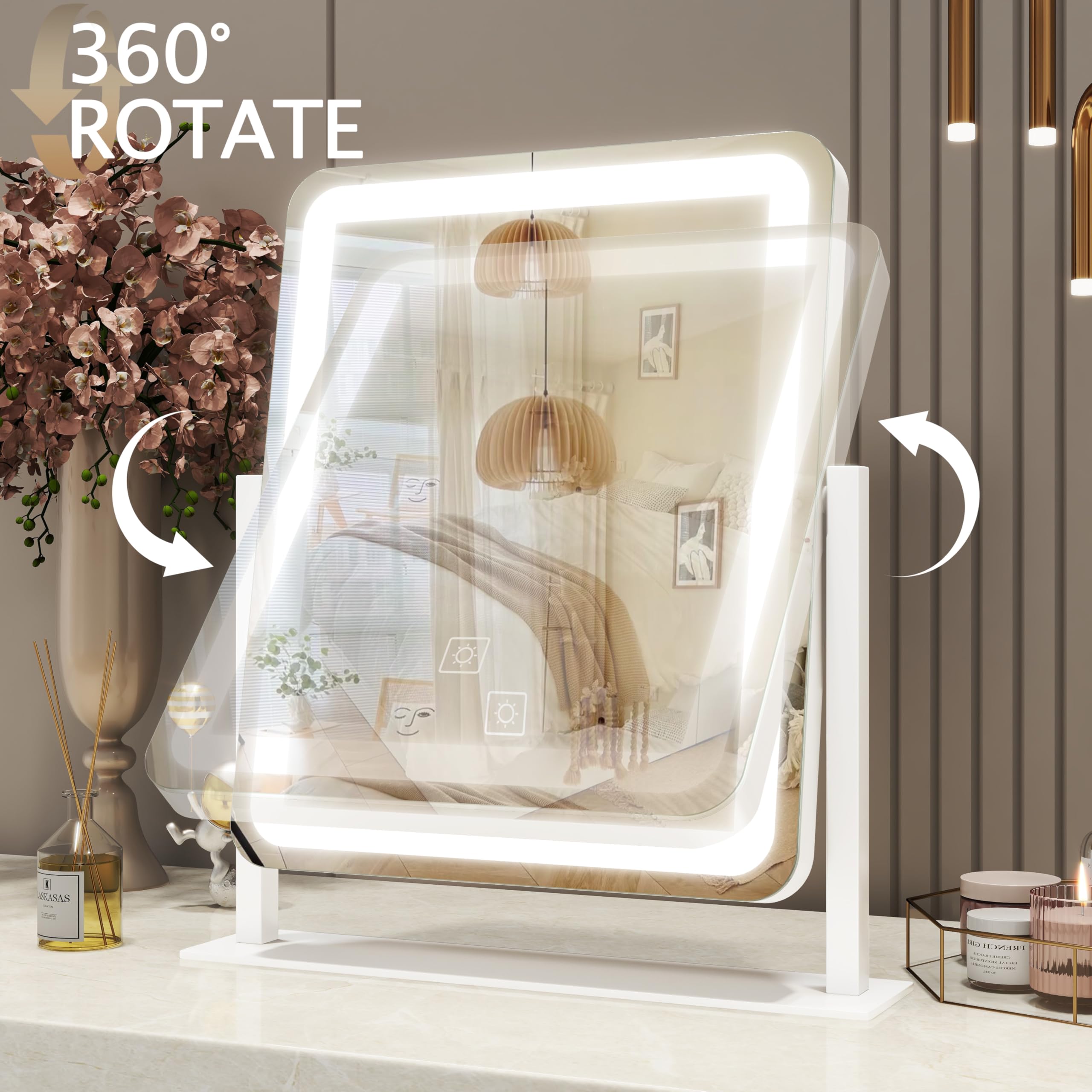 HNV Vanity Mirror sturdy metal base stays steady on any vanity.