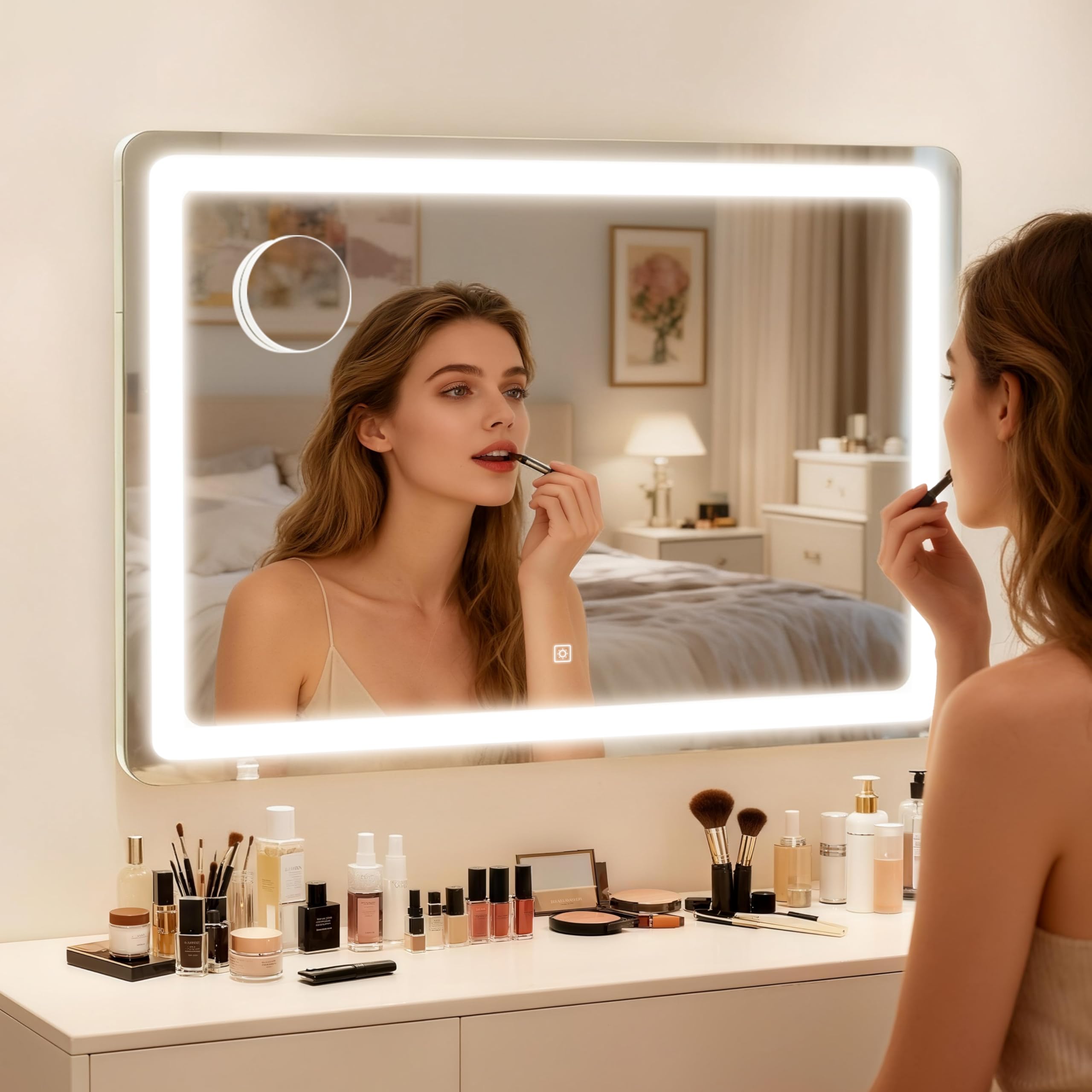 HNV mirror supports tabletop or wall mounting for flexible vanity layouts
