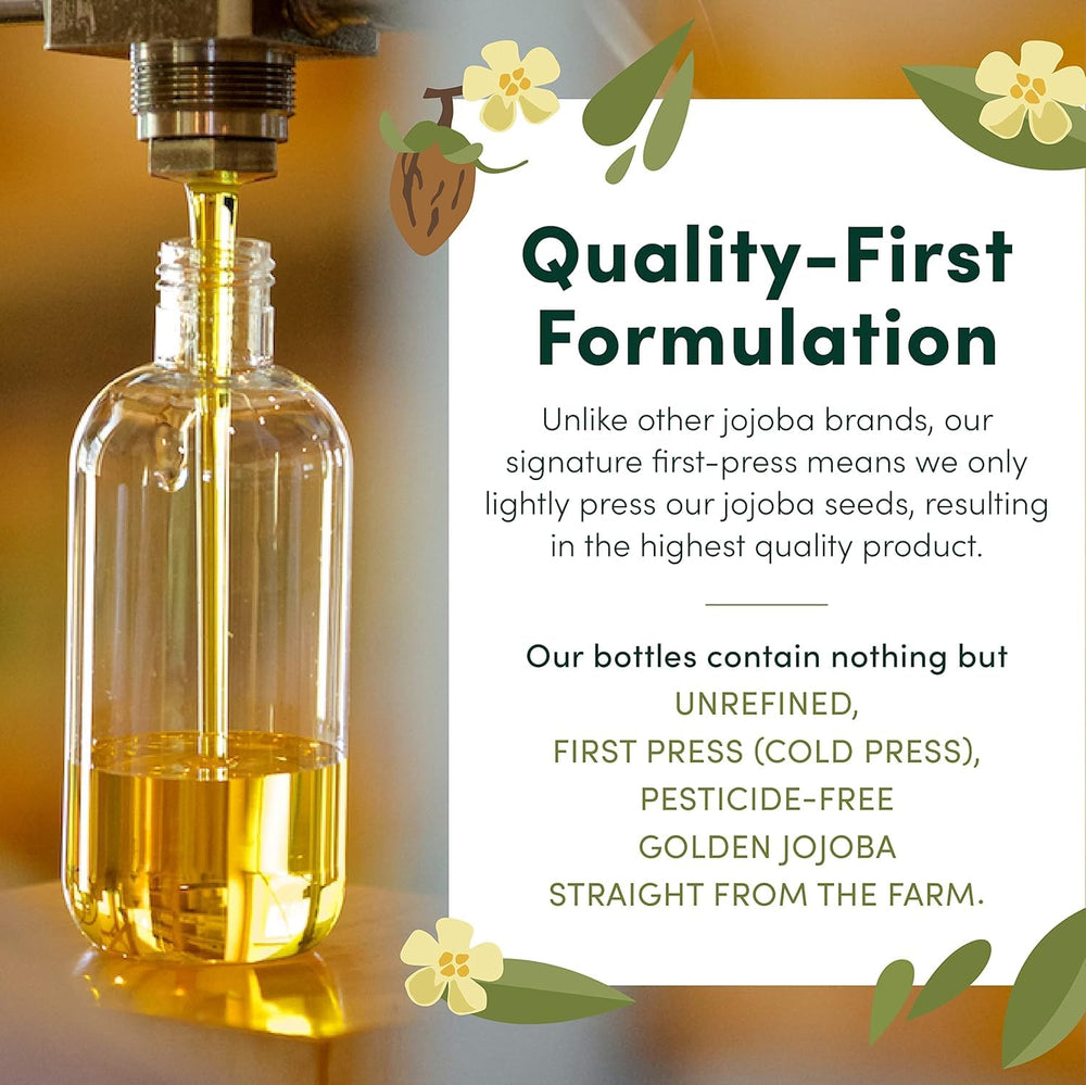 HobaCare Jojoba Oil close-up highlights a silky, lightweight texture ideal for the face.