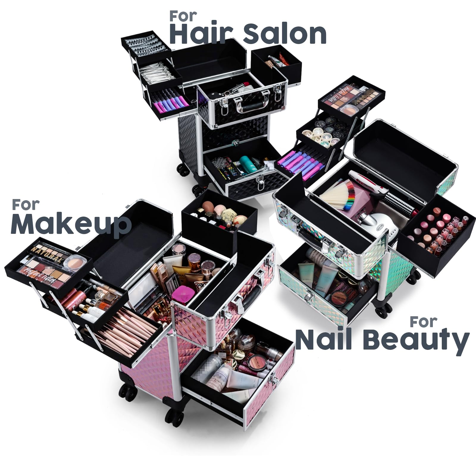 Hododou rolling makeup case side panel highlights organized storage for tools.