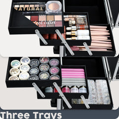 Hododou rolling makeup case tray organization keeps palettes and brushes neat.