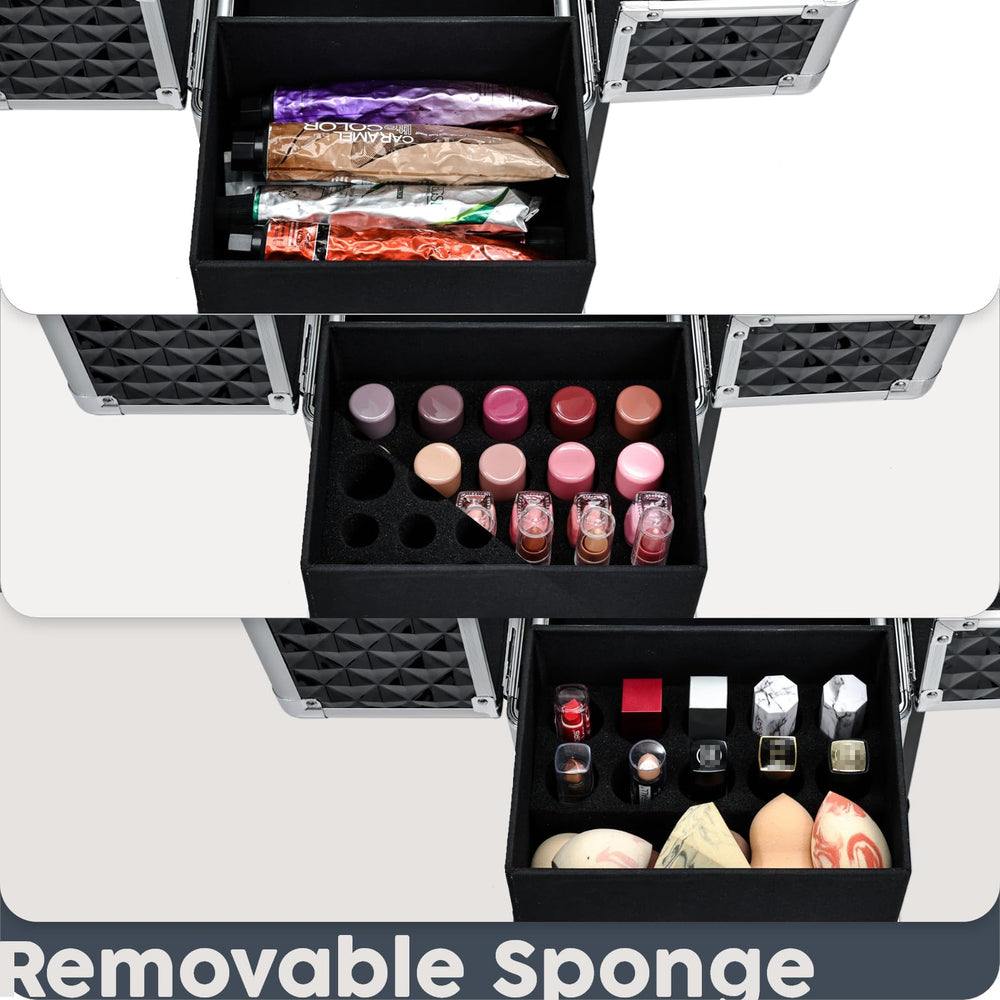 Hododou rolling makeup case wheels enable smooth, quiet transport.