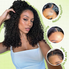 Hogu Burmese curly wig with HD lace-front and spiral-end styling for versatile parting.
