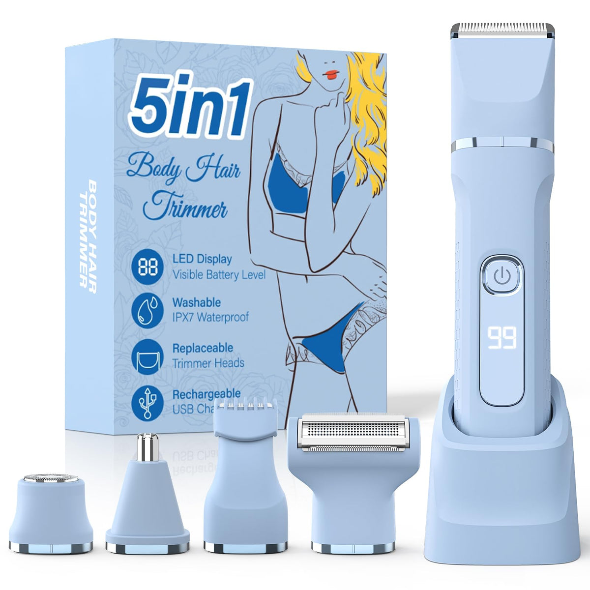 HOHOLE Bikini Trimmer 5in1 front view enables easy bikini-line and facial hair upkeep.