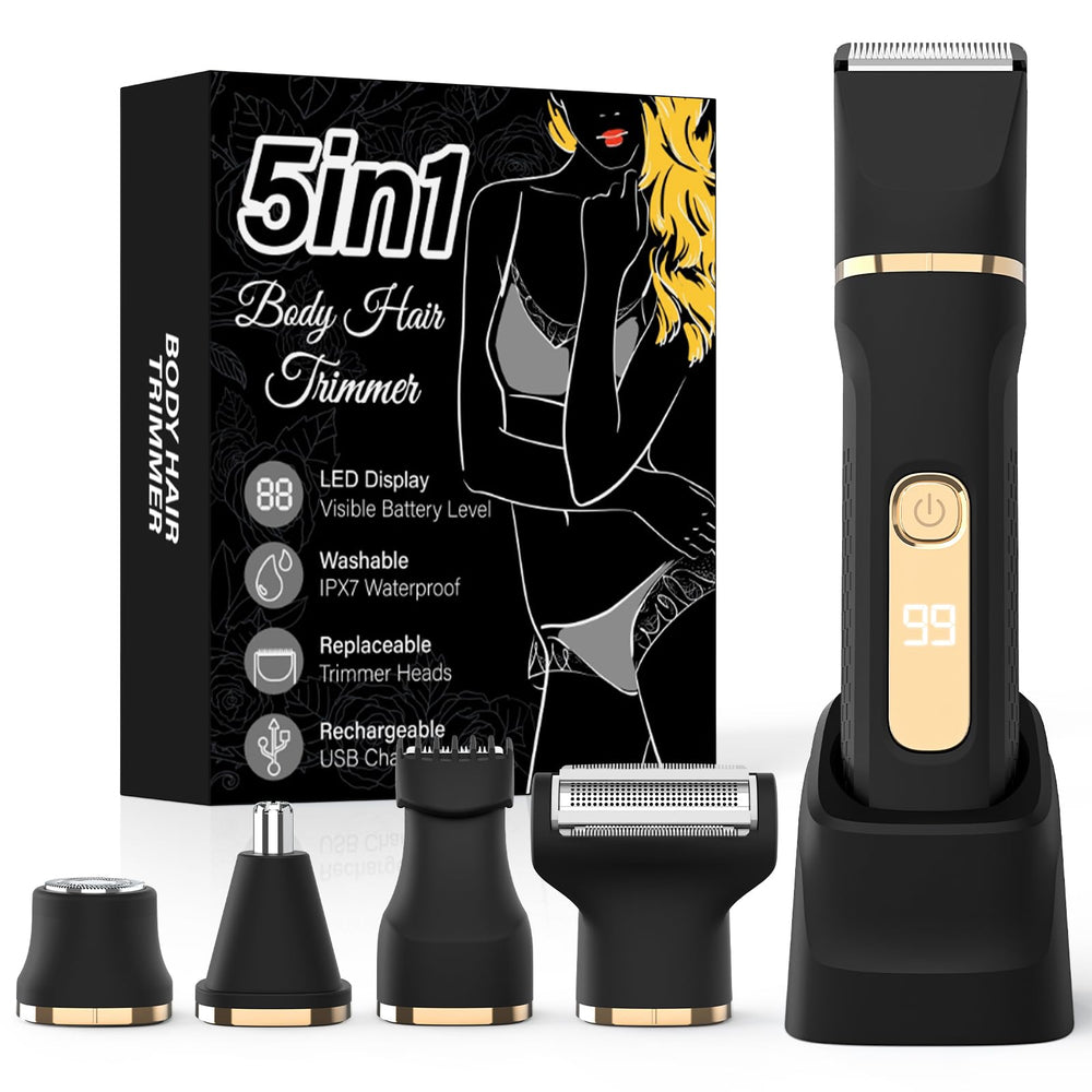 HOHOLE Bikini Trimmer 5-in-1 heads close-up for versatile grooming across facial, body, and bikini areas.