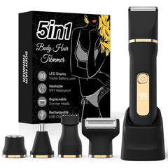 HOHOLE Bikini Trimmer 5-in-1 heads close-up for versatile grooming across facial, body, and bikini areas.