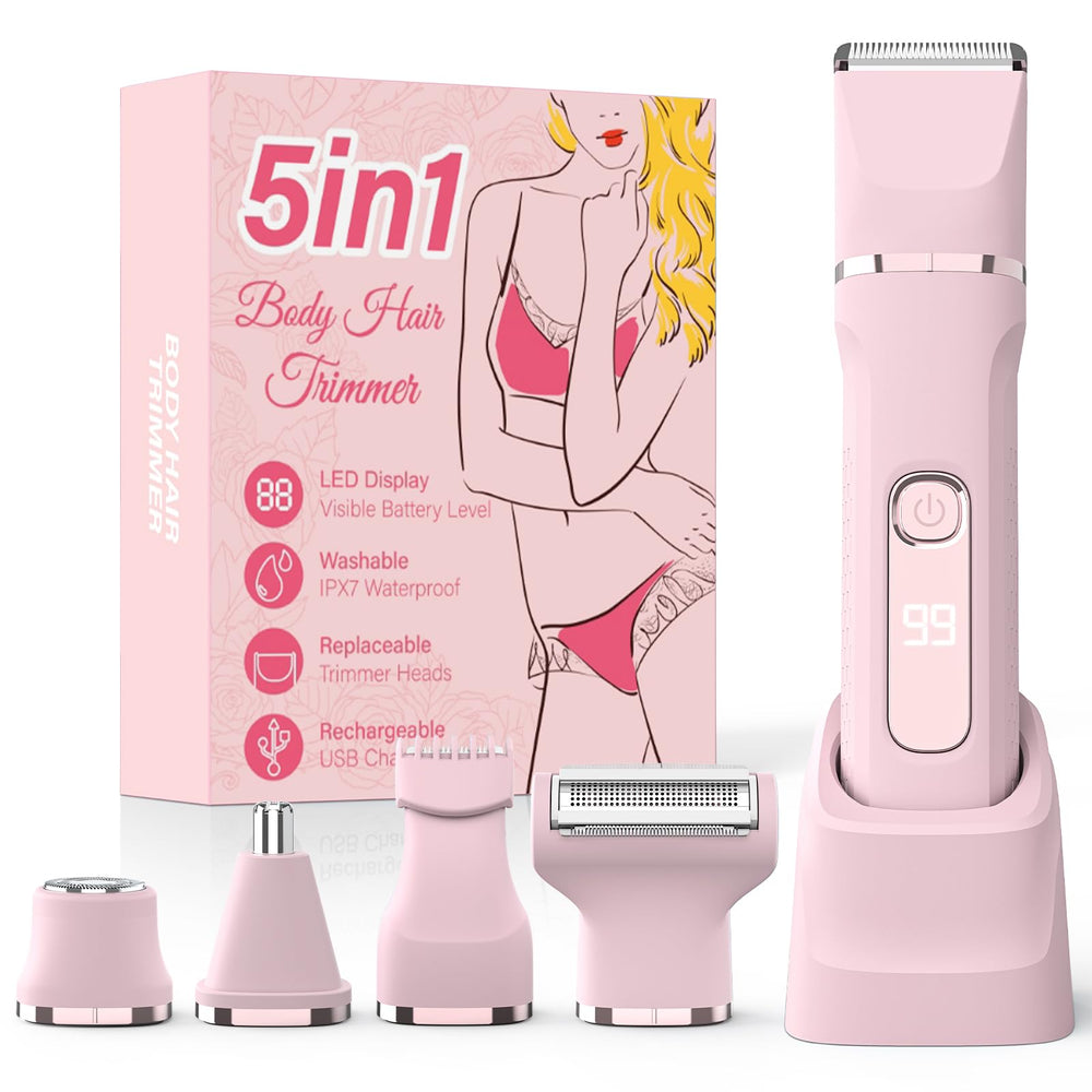 HOHOLE bikini trimmer pink front view shows portable, travel-friendly design for on-the-go grooming.