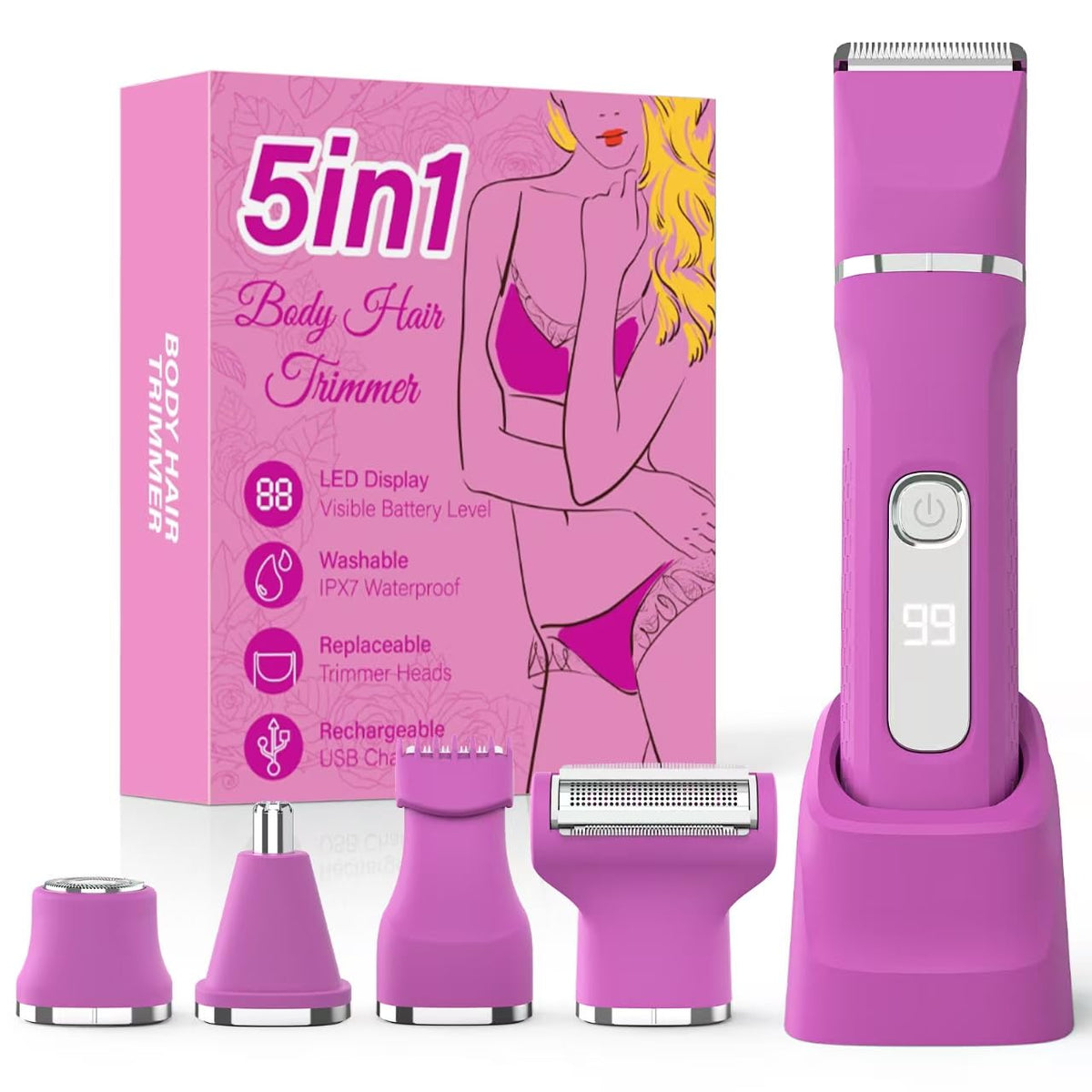 HOHOLE bikini trimmer rose-pink packaging highlights travel-friendly design for grooming