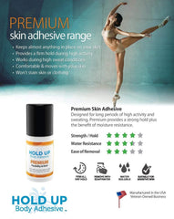 Hold Up Body Adhesive sweat-resistant formula keeps outfits in place during activity.