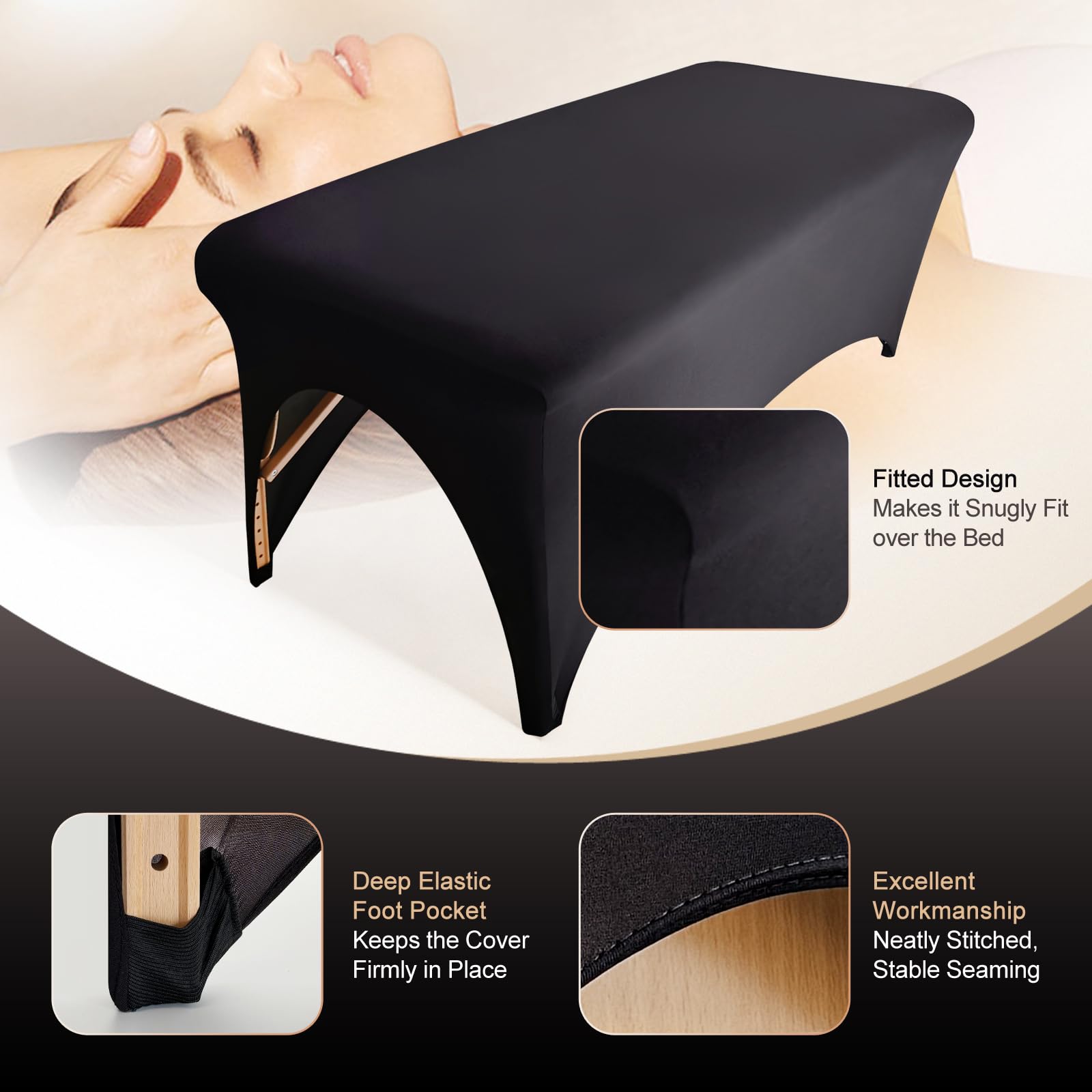 HOLITS spa bed cover cut-out design allows comfortable sitting while working.