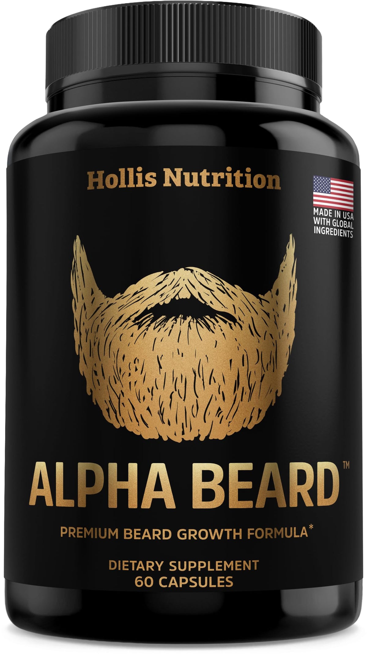 Hollis Nutrition ALPHA BEARD Growth Vitamins bottle front for beard care