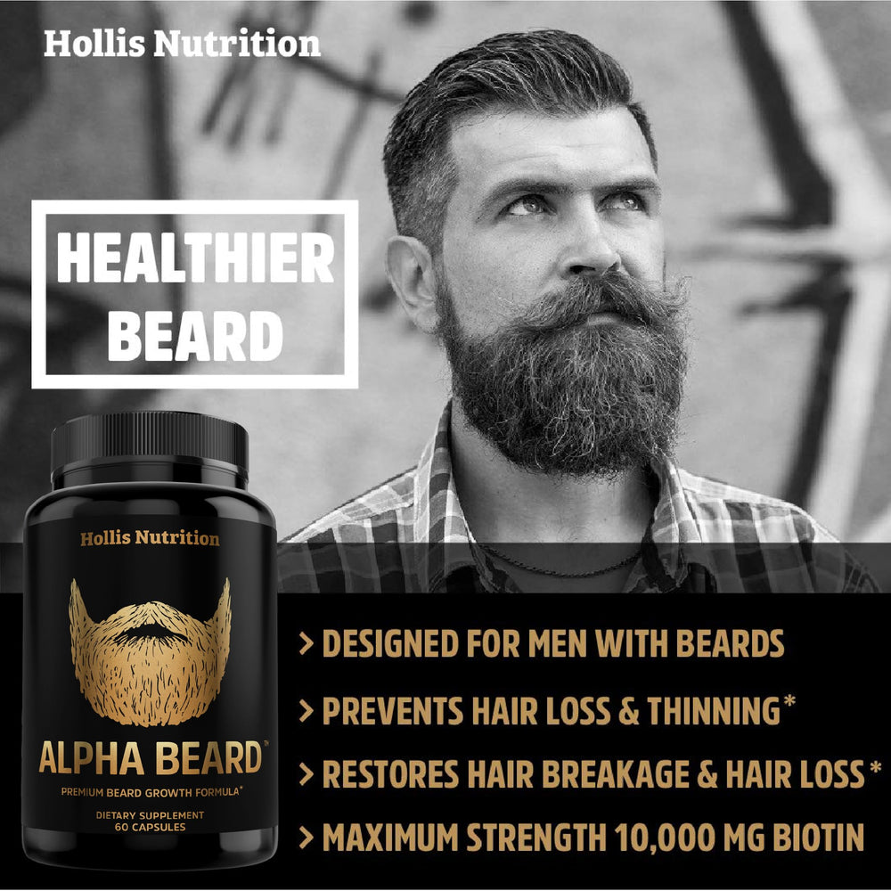 Hollis Nutrition ALPHA BEARD ingredients panel highlighting key nutrients