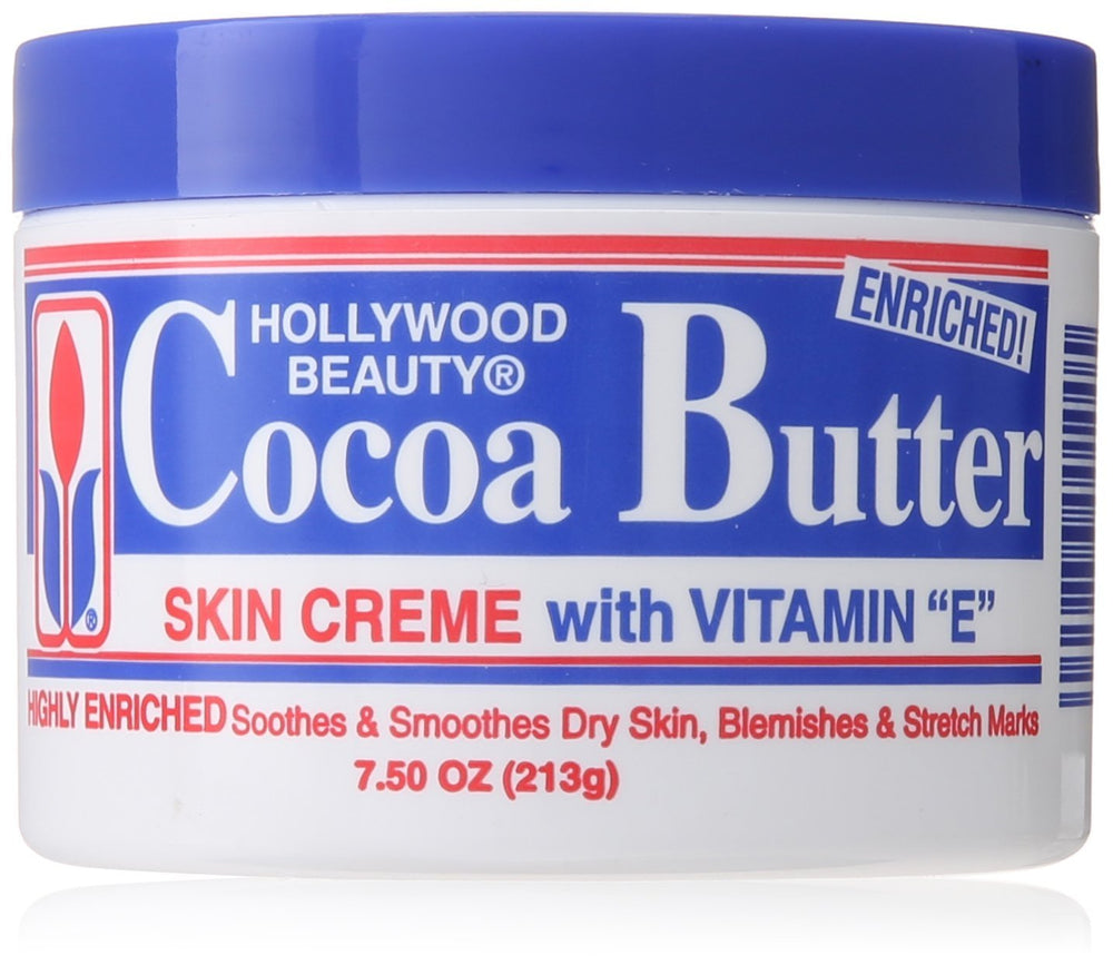 Hollywood Beauty Cocoa Butter jar close-up showing rich texture for moisturized skin.