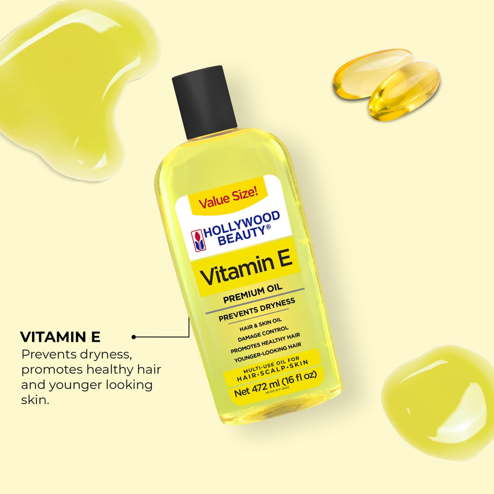 Hollywood Beauty Vitamin E Oil back label with ingredients and usage