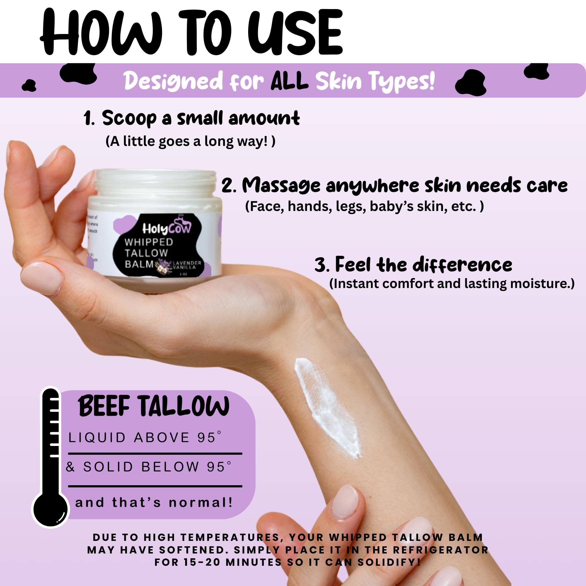 HolyCow baby-bum-care application keeps delicate skin hydrated during diaper changes.