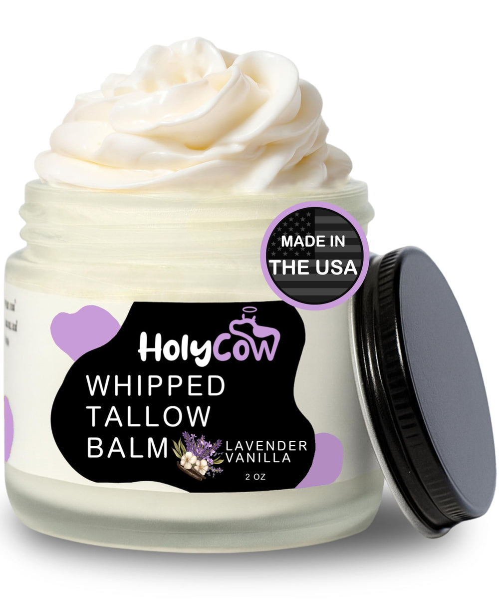 HolyCow beef-tallow-whipped-balm-jar provides deep hydration and skin barrier support.
