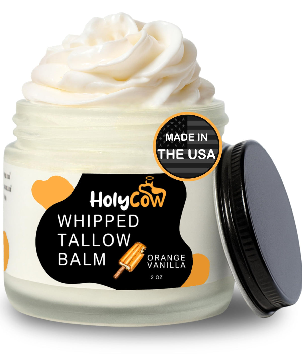 HolyCow Beef Tallow whipped balm bottle showing moisturizing application