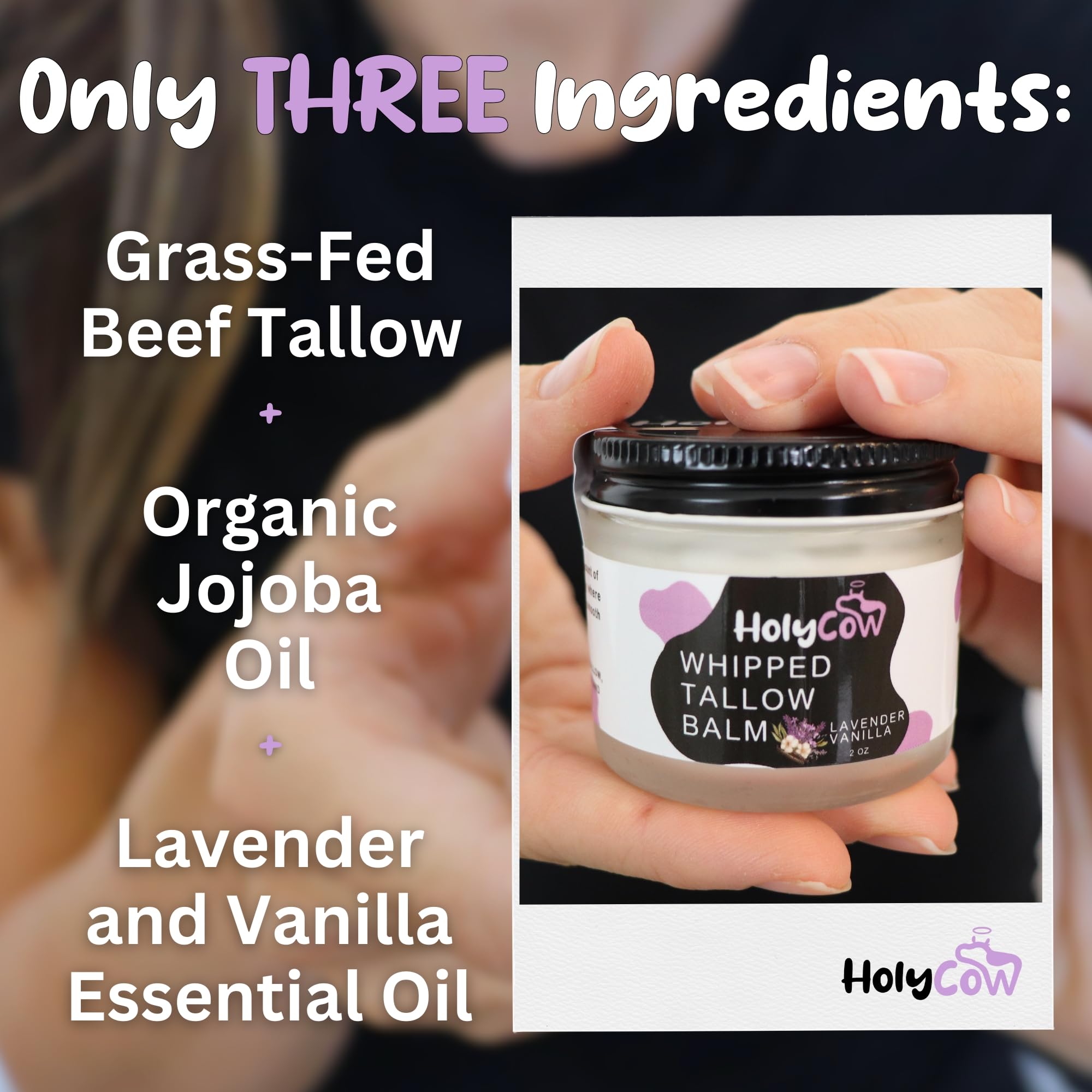 HolyCow whipped-balm-application demonstrates quick-absorbing hydration for sensitive skin.