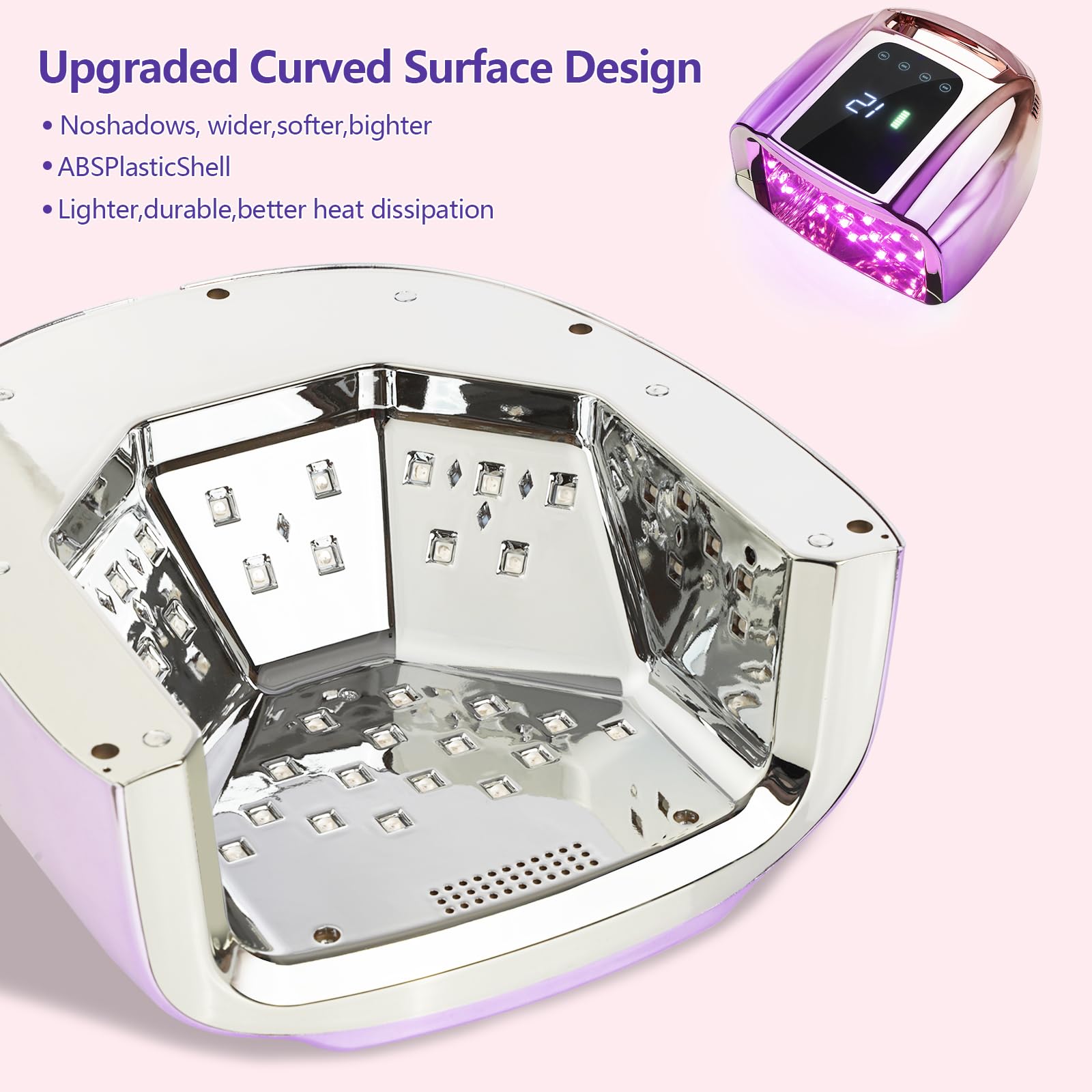 HOLYNOTES portable nail lamp with LCD power display and long runtime
