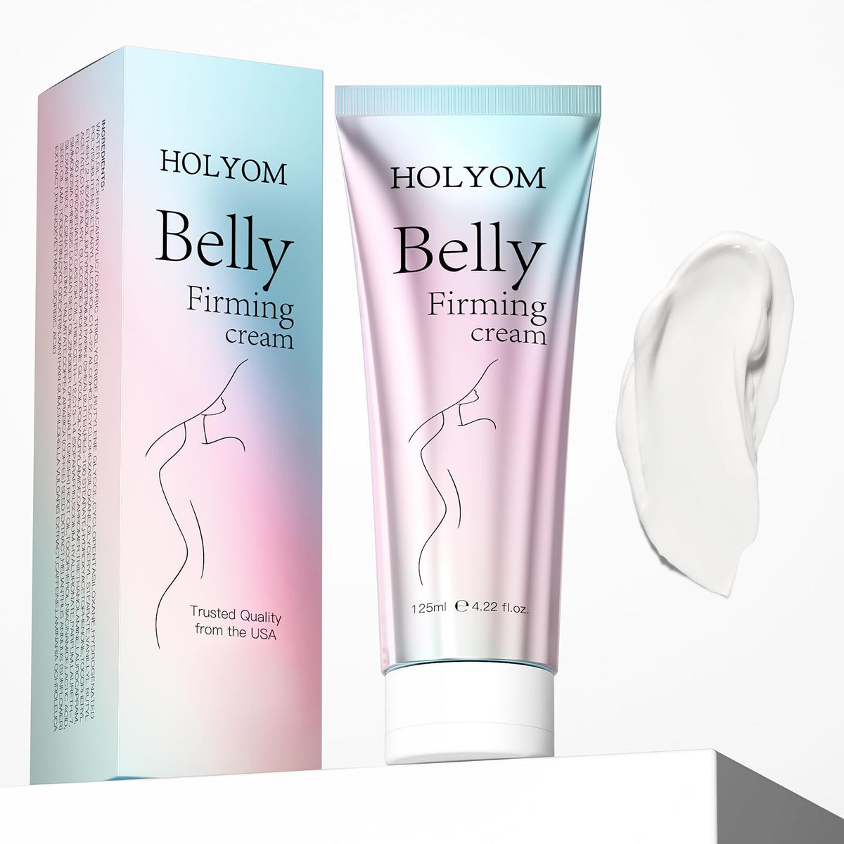 HOLYOM B Flat Belly Cream tube for targeted belly firming and smoother skin.