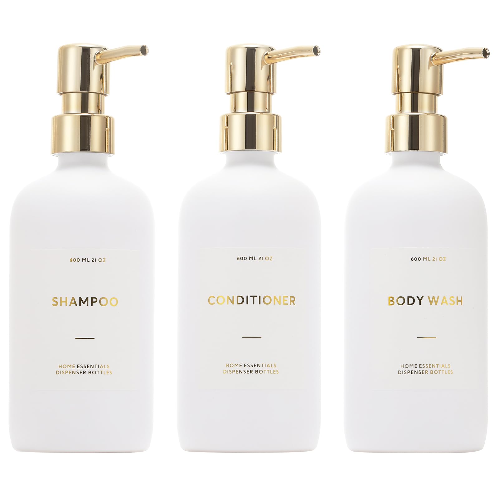 HOMCDALY shampoo dispenser 21oz white-gold pack for organized bathroom storage