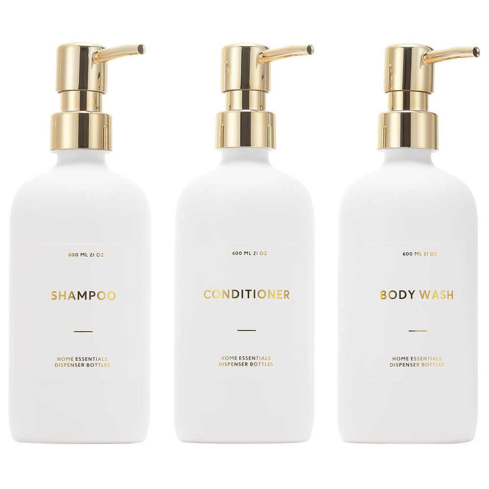 HOMCDALY shampoo dispenser 21oz white-gold pack for organized bathroom storage