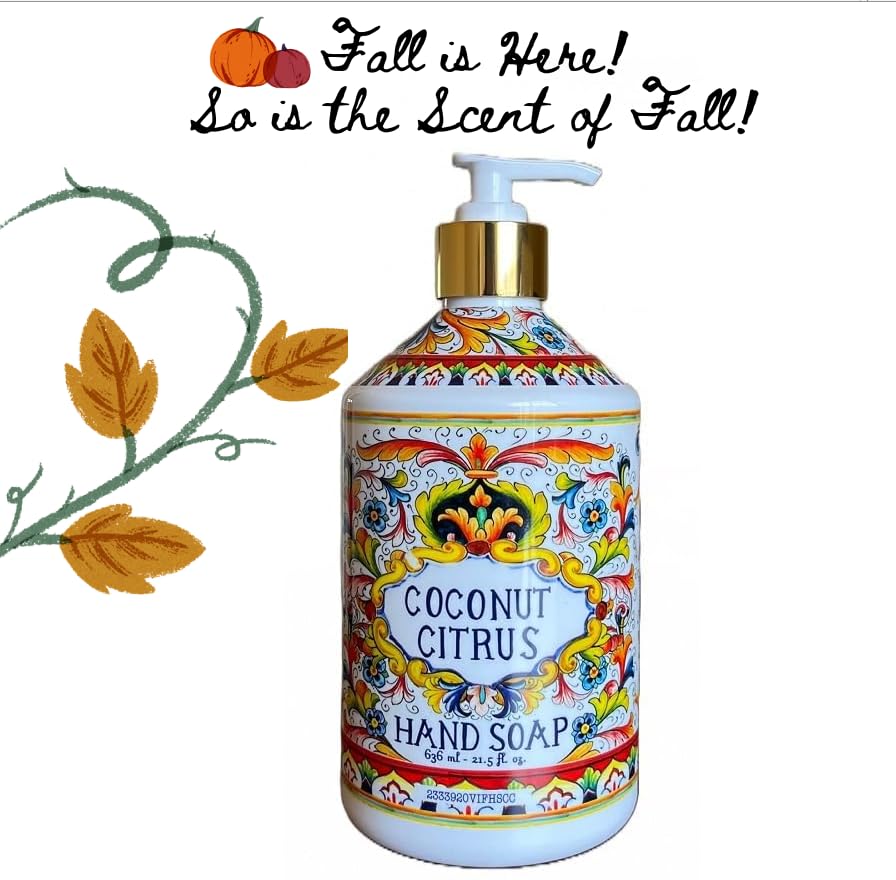 Home and Body Company Villa Flora Coconut Citrus bottle pump for bright kitchen vibes.