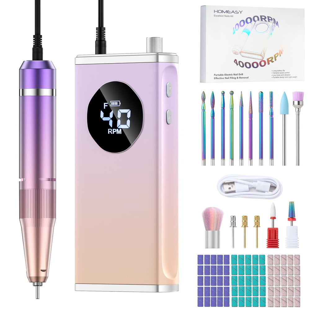 HOMEASY electric nail drill at 40000RPM for fast gel and acrylic removal.