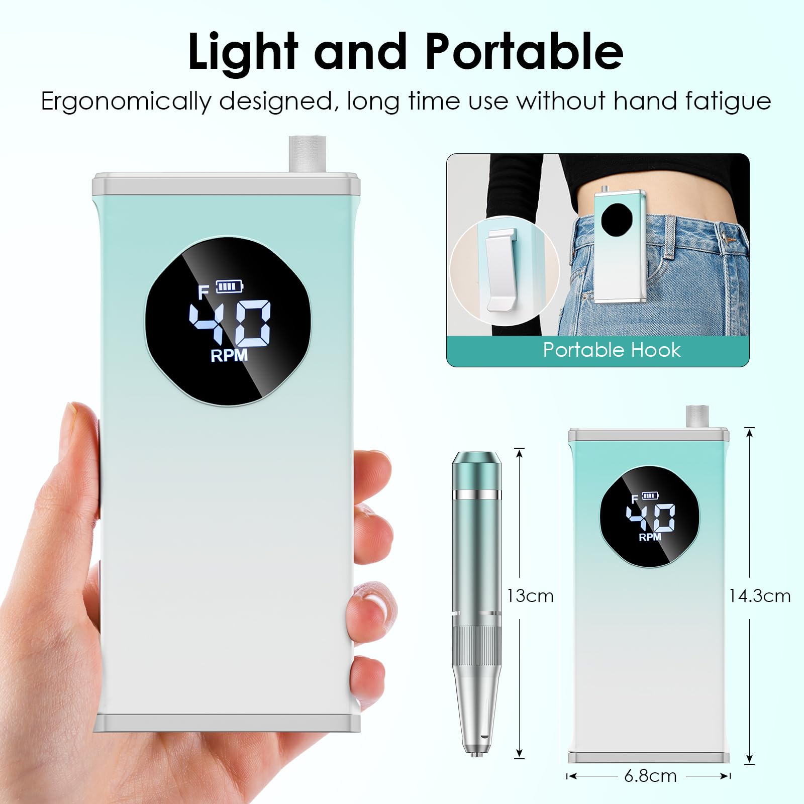 Homeasy electric nail drill dual battery pack ensures long sessions between charges.