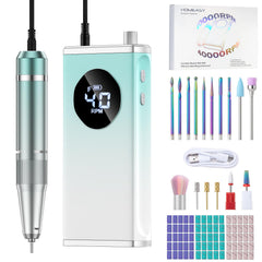 Homeasy electric nail drill LED display shows RPM and battery status for precise cordless nail care.