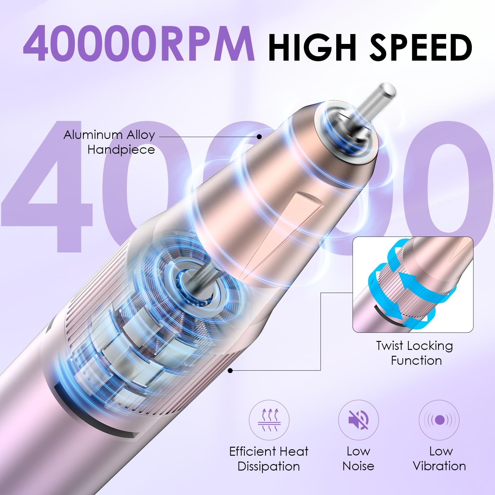 HOMEASY nail drill battery pack enables long cordless sessions.