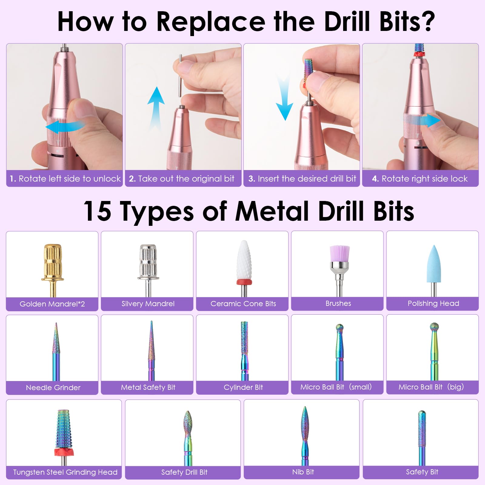 HOMEASY nail drill in clip-on portable design for on-the-go use.
