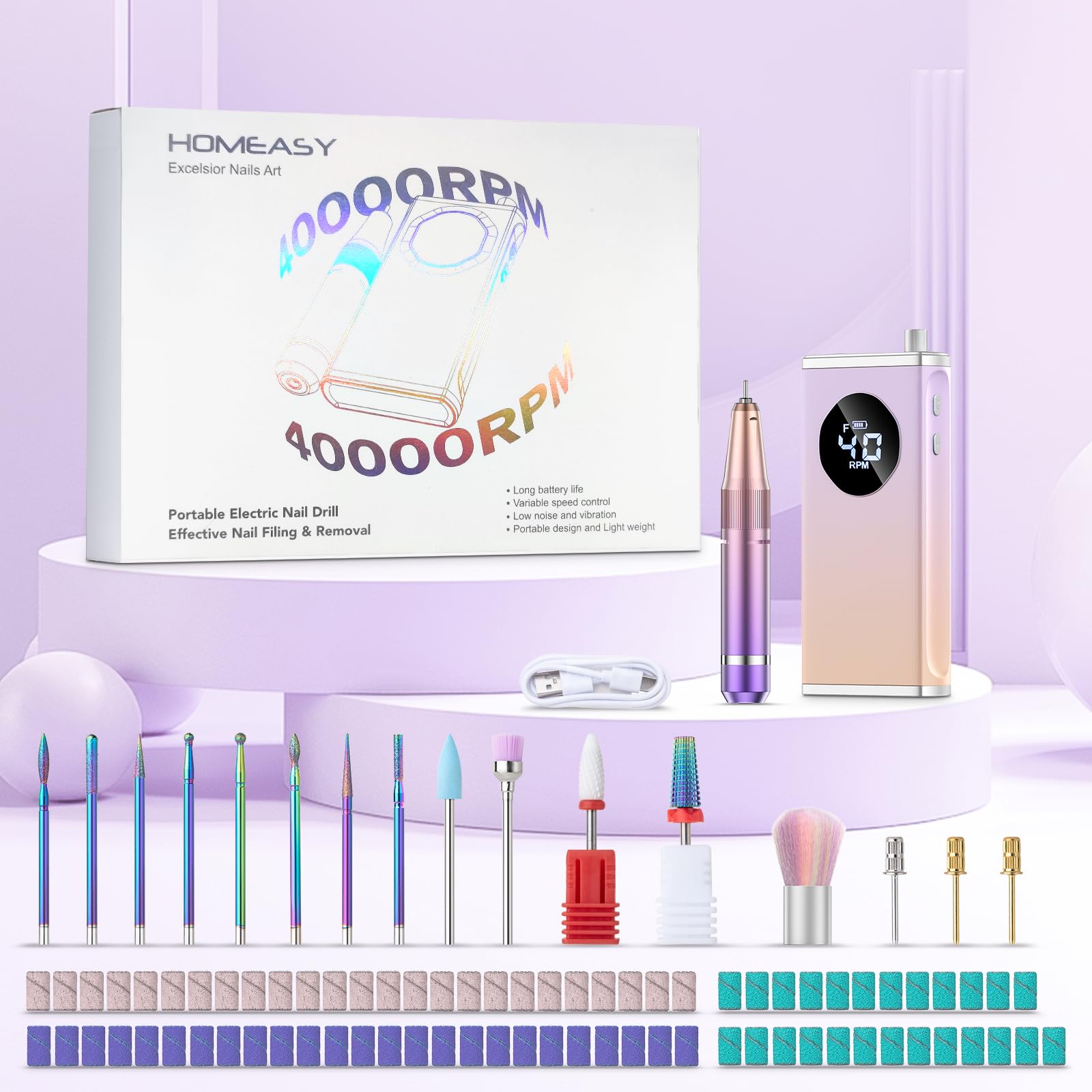HOMEASY nail drill in-use at home or salon for precise manicures.