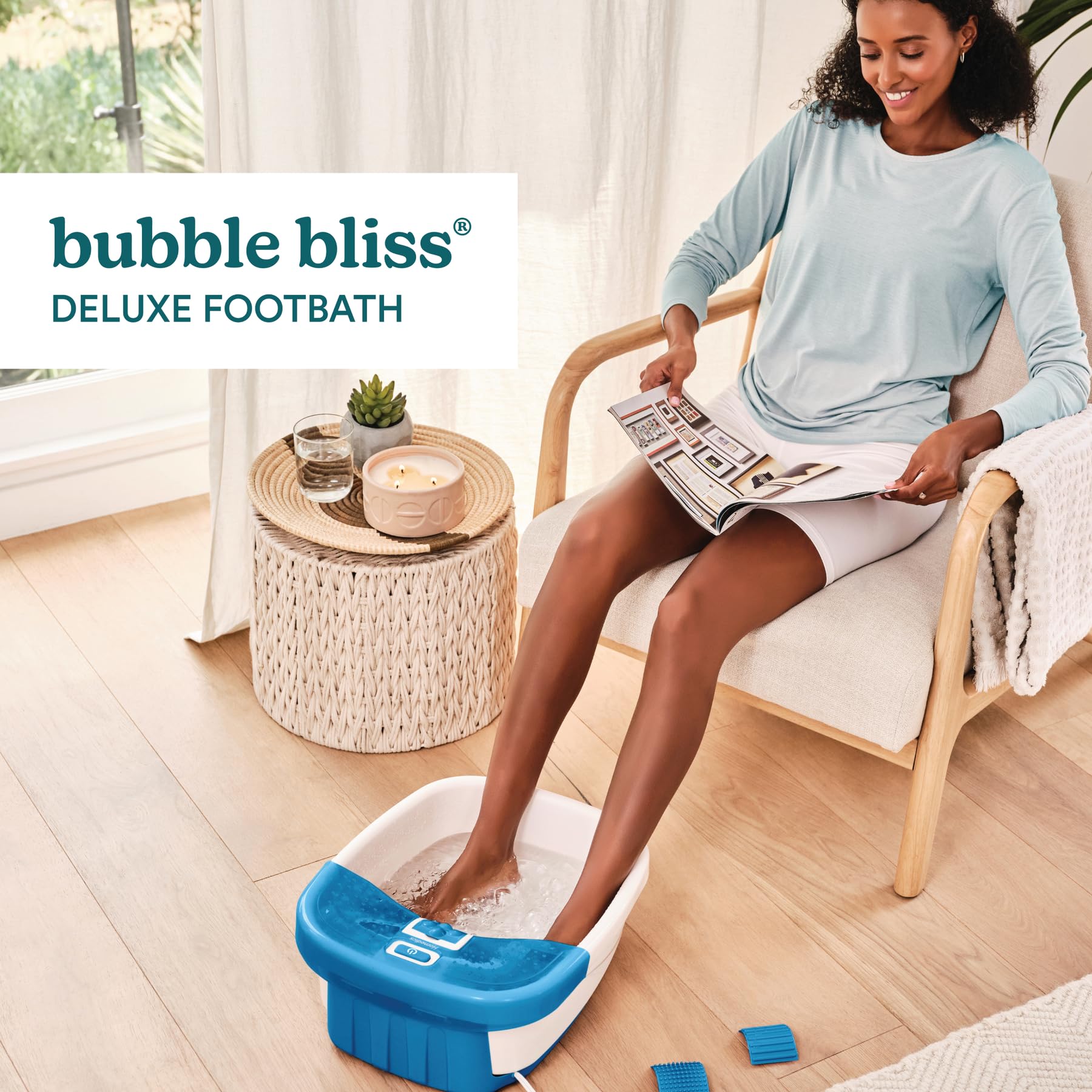 HoMedics Bubble Bliss Deluxe Foot Spa toe-touch controls for effortless operation