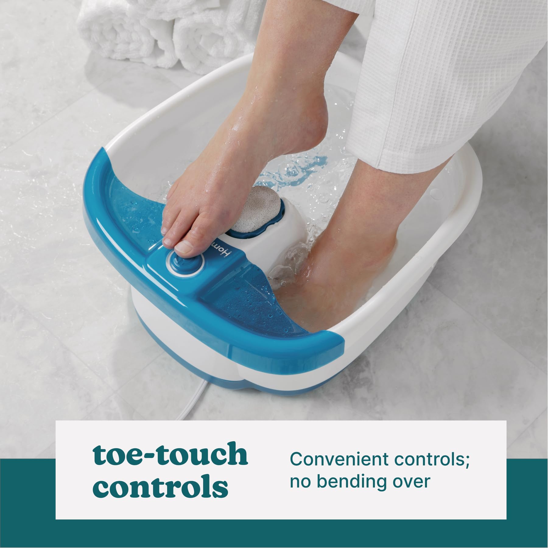 Homedics Bubble Mate Foot Spa heat feature adds comforting warmth to massage routine.