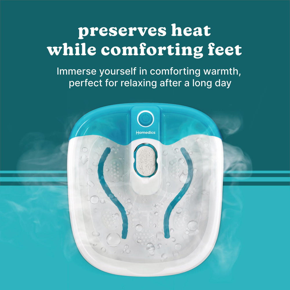 Homedics Bubble Mate Foot Spa removable pumice stone smooths calluses and refreshes feet.