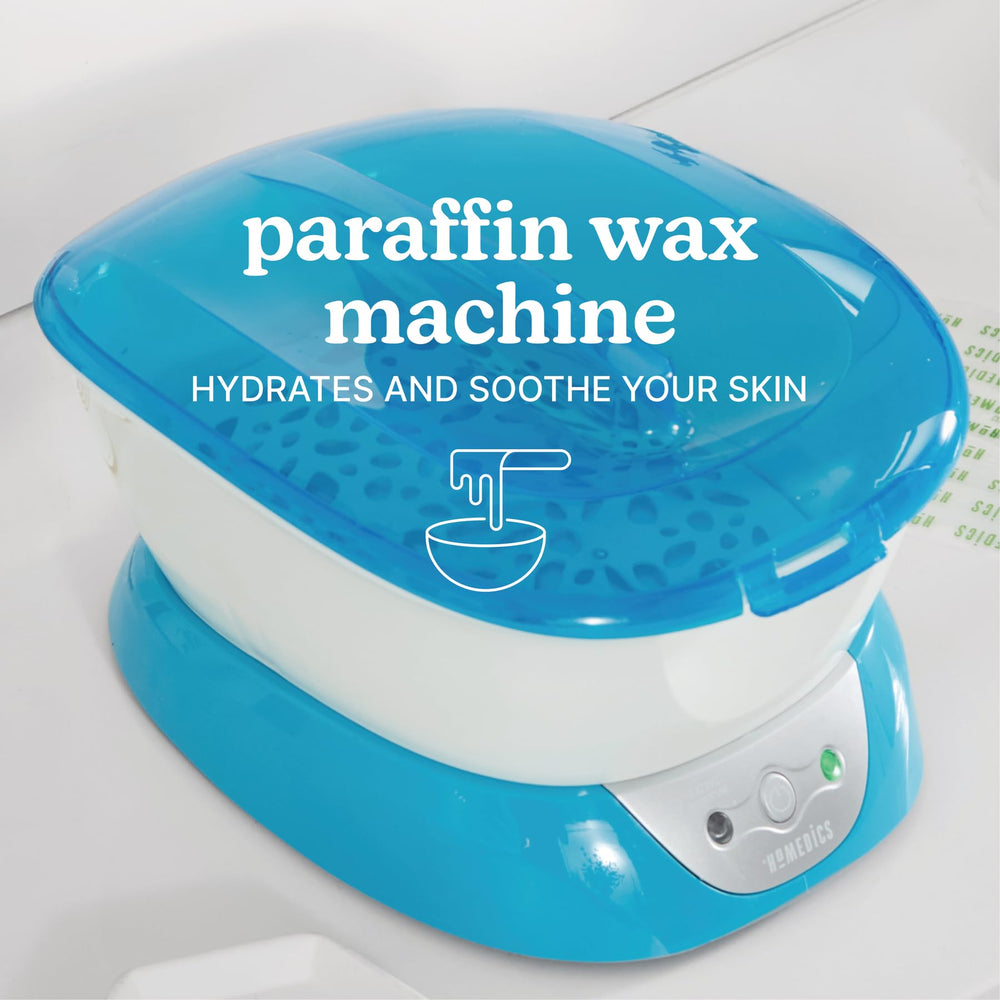 Homedics ParaSpa locking lid shown to prevent spills during at-home wax treatments.