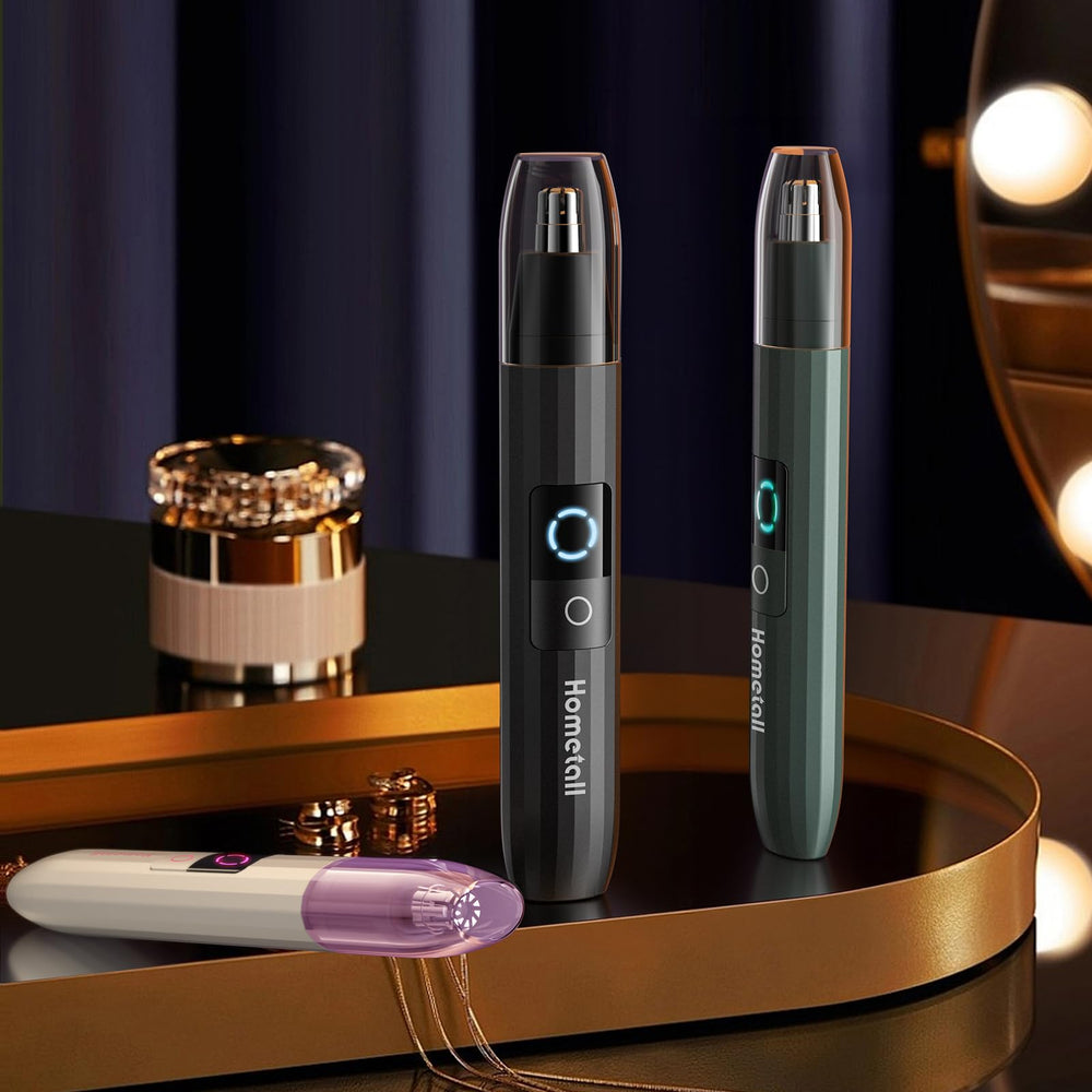 HOMETALL IPX7 waterproof nose hair trimmer for wet and dry grooming.