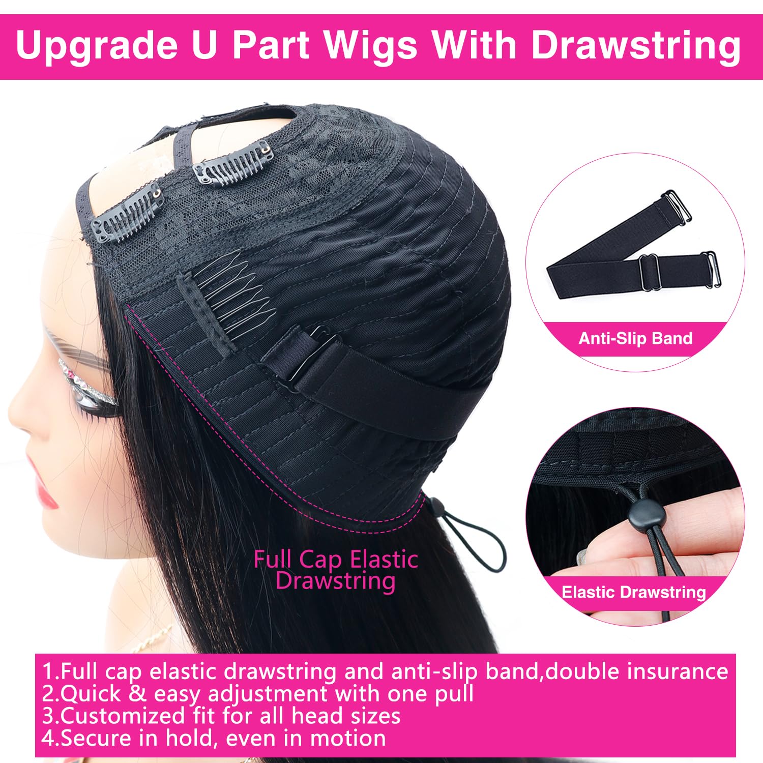 Homgoss U Part Wigs 200 density close-up shows fullness and natural bounce.