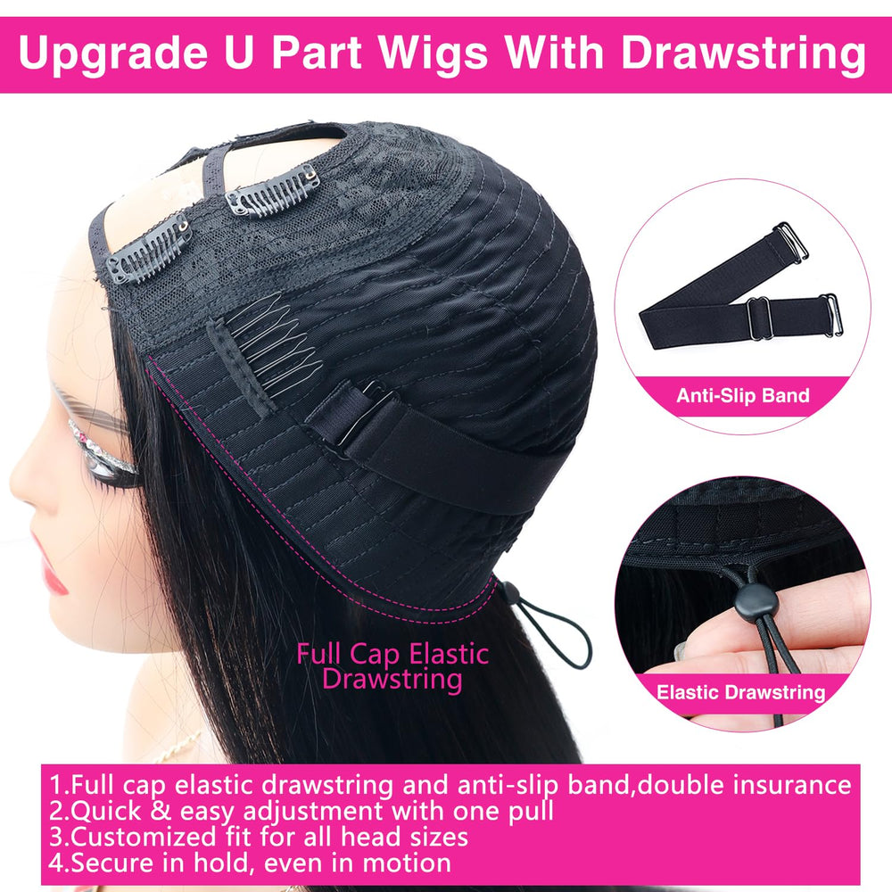 Homgoss U Part Wigs 200 density close-up shows fullness and natural bounce.