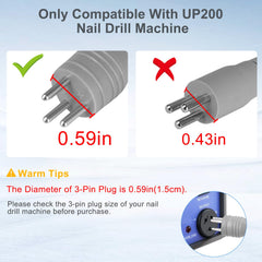HoMove nail drill handpiece 3-pin connector shows secure UP200 compatibility.